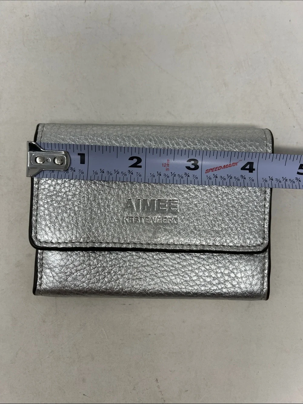AIMEE KESTENBERG MINI WALLET COIN, KEY AND CARD SNAP SILVER LEATHER LIKE NEW